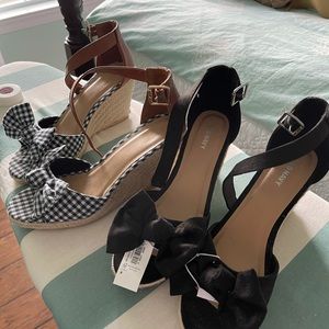 Two pairs! Old Navy Black & Gingham wedges 8